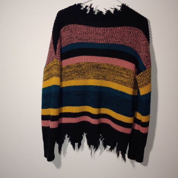 Daytrip Striped Raw Hem and V-Neck Striped Pullover Sweater Size L Multicolored - Picture 4 of 5